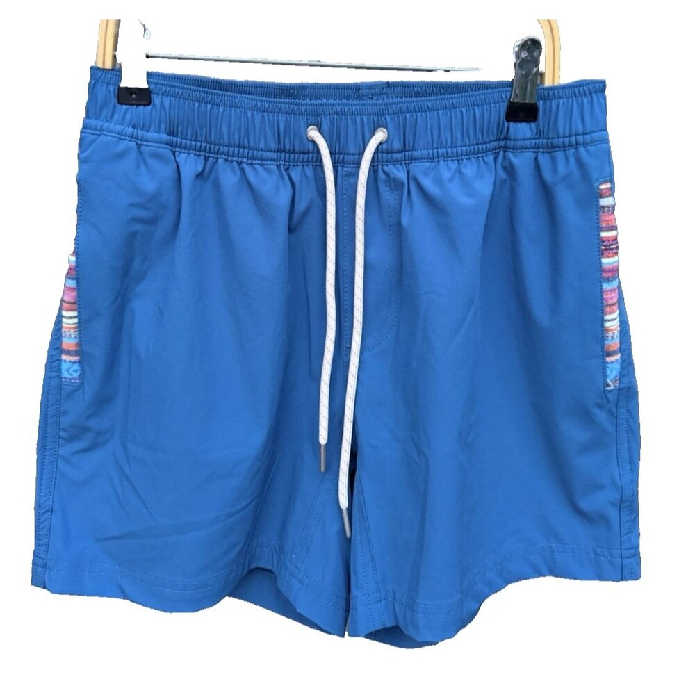 Wowie Shorts Men Size S 5" Inseam Lined Athletic Fit Blue Aztec Pockets Trim
